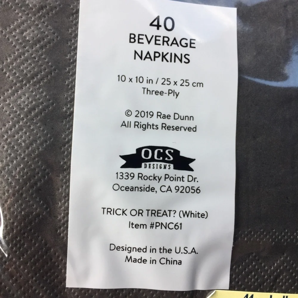 2 packs Rae Dunn Cocktail Napkins Halloween Black